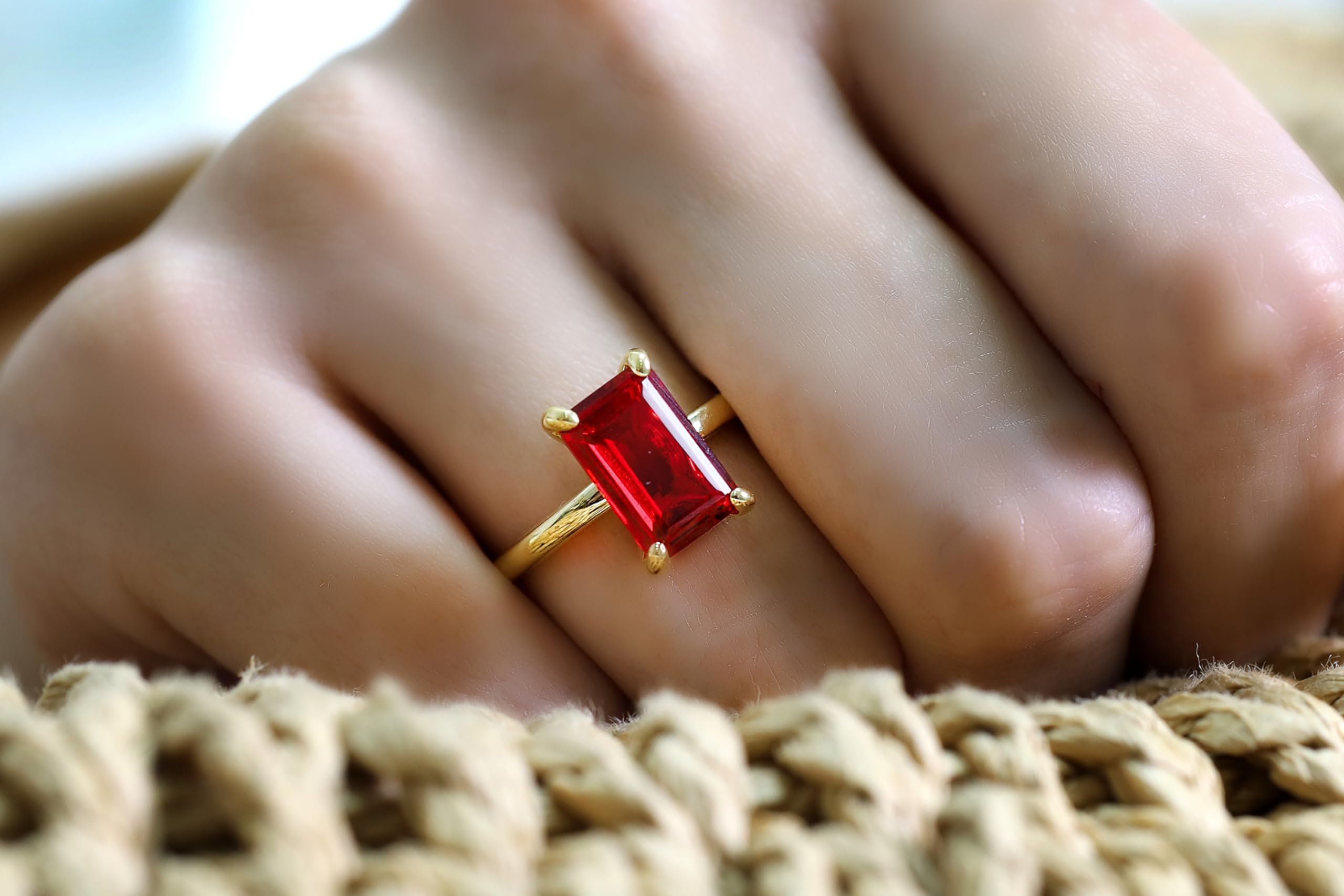 Vibrierende Rubin Ring - Handwerkliche Schmuck Ring für Frauen - Exquisite Handgefertigte Ringe, Verlobungsring, Jahrestag Ring, Geburtsstein Ringe für Damen - Benutzerdefinierte Ring mit Kasten
