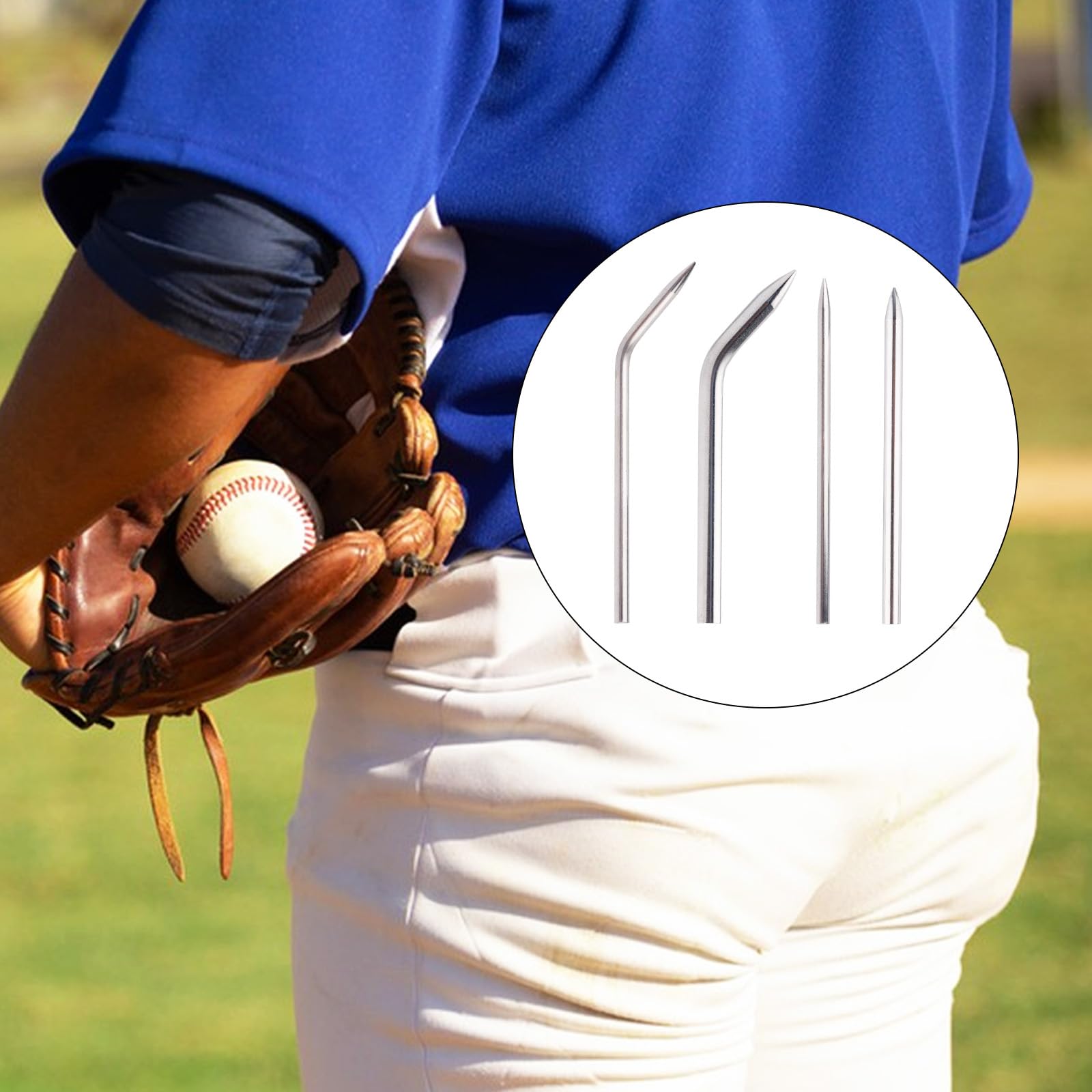 Gosknor 8pcs Aiguilles Laçage pour Gants Baseball, 4 Styles Acier Inoxydable pour Réparation Gants Softball Baseball Cuir Aiguilles Courbées Outils Pratiques Réparation et Remplacement(Argent)