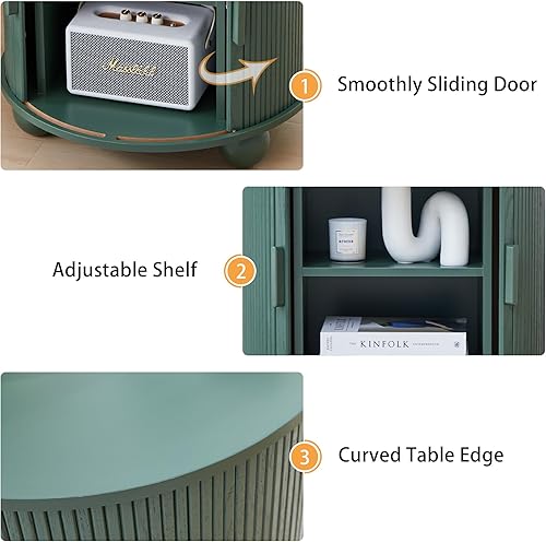 Miniatura 5 de AVZEAR Mesa auxiliar redonda grande de 24 pulgadas con estación de carga, mesa auxiliar de sofá acanalada de granja con puerta corrediza y