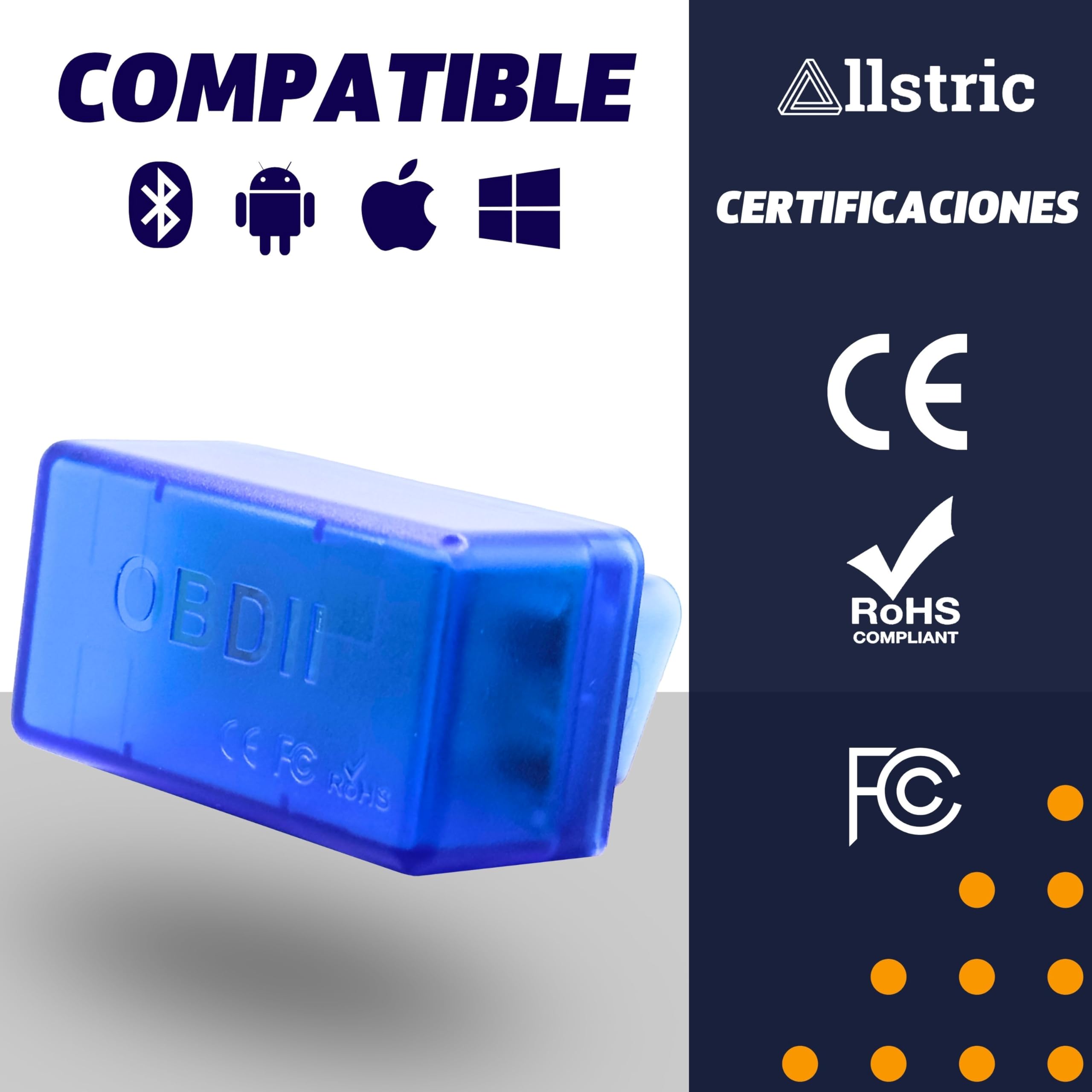 Allstric® Obd2 Diagnosis Coche Multimarca. ELM 327 Lector y Herramienta de Análisis y Diagnostico. Obd2 Bluetooth OBD Original para Escaner. Maquina Diagnosis Coche de Fallos y Errores. — view 7