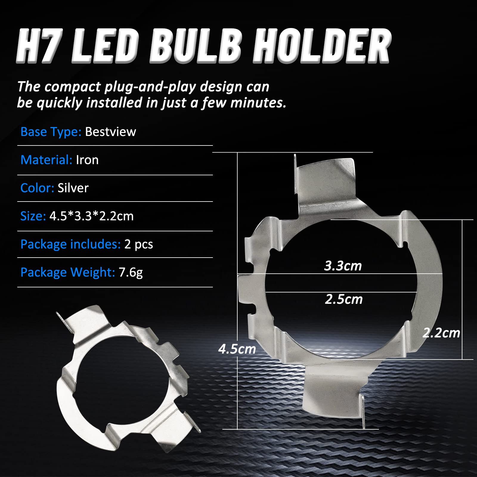 H7 LED Ampoule Base Des clips Adaptateur,Akozon 2 Pièces H7 LED Phare