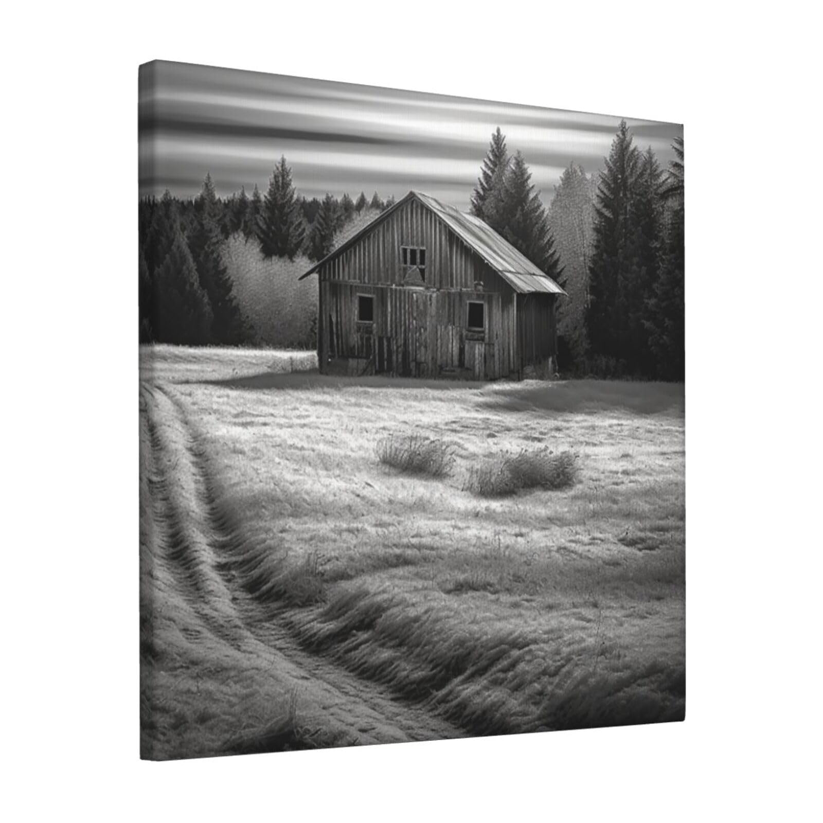 FodPand Barn Black and White Canvas Wall Art for Living Room Wall Decor 12"x12" Modern Artwork Painting Pictures Hanging Canvas Prints Aesthetic Wall Art for Bedroom Bathroom Office Wallart Decor