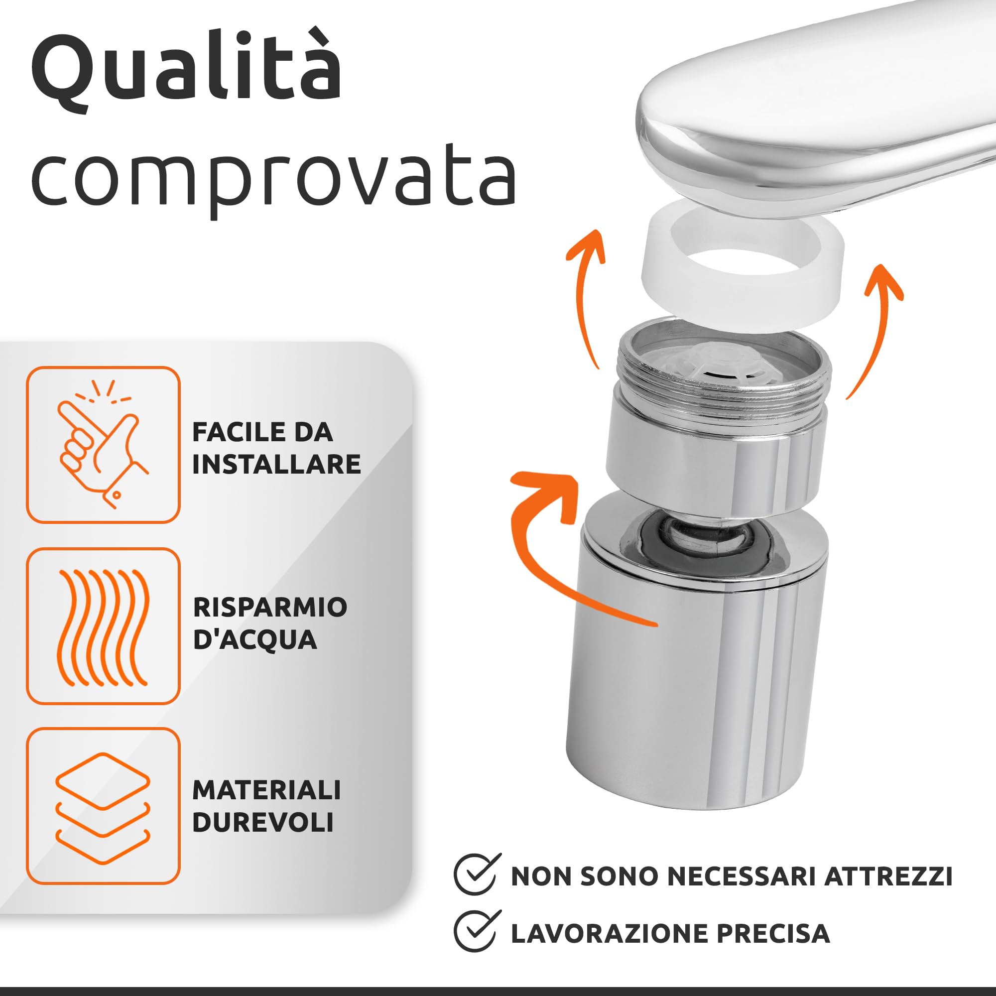 ECENCE Aeratore Rubinetto Cucina Può Girevole a 360° in cromo, Rompigetto Rubinetto Cucina, Adatto Rubinetti Lavandino M24 Aeratore per Cucina e Bagno