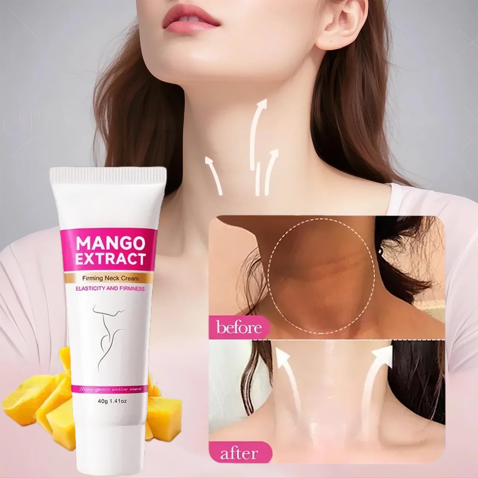 HOUSN Crema Collo Crema Antirughe Donna al Mango Idratante Intenso Anti-Secchezza Rassodante per Pelle del Collo Liscia e Compatta