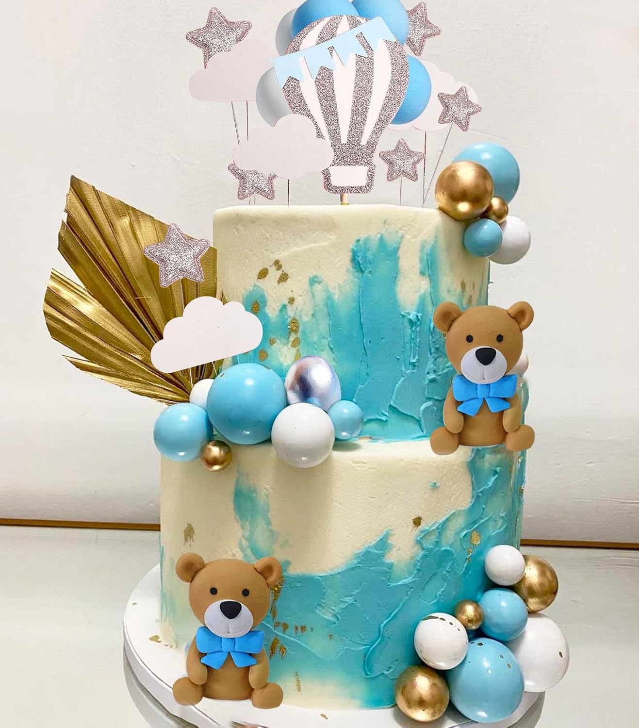 JeVenis Luxury Blue Bear Cake Decoration Teddy Bear Cake Decorations Baby Boy Cake Topper Baby Shower Cake Decoration Teddy Bear Birthday Party Supplies Teddy Bear Birthday Decoration - Image 4