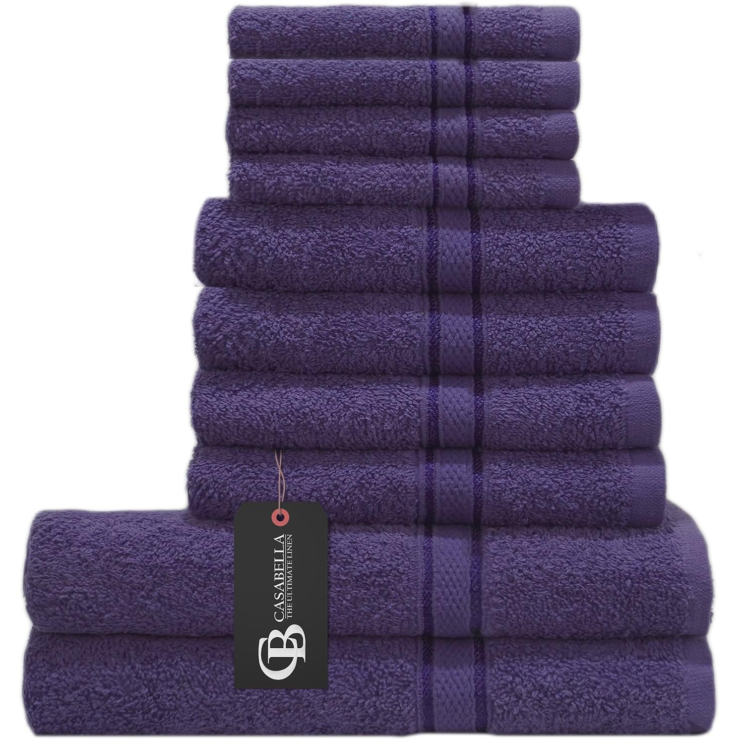 Casabella 10 Piece Luxury Soft Towel Bale Set Face Hand Bath Bathroom Towels_Purple_10 Pieces