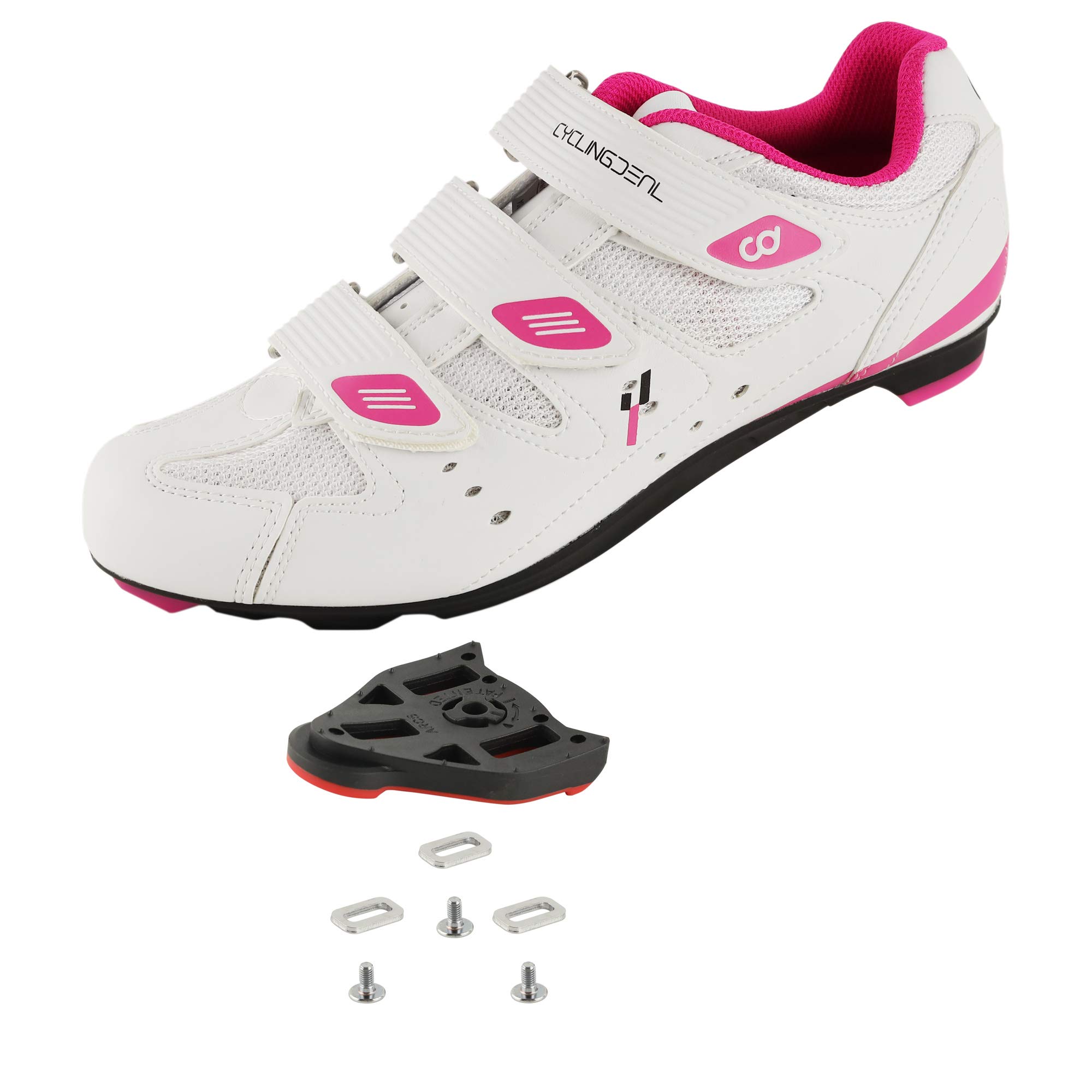 CyclingDeal Road Indoor Bike Women's Cycling Shoes with Look ARC Delta Compatible Cleats - Compatible with Peloton Indoor Bikes Pedals - Size 44,White