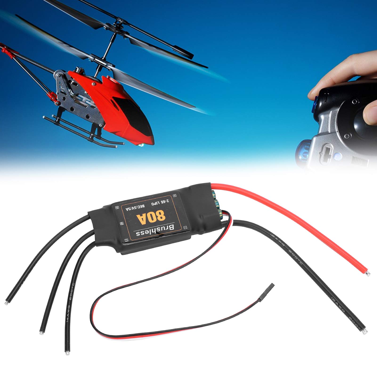 RiToEasysports 80A ESC sin Escobillas, Controlador Electrónico de Velocidad para Helicóptero de Avión RC ((80A))