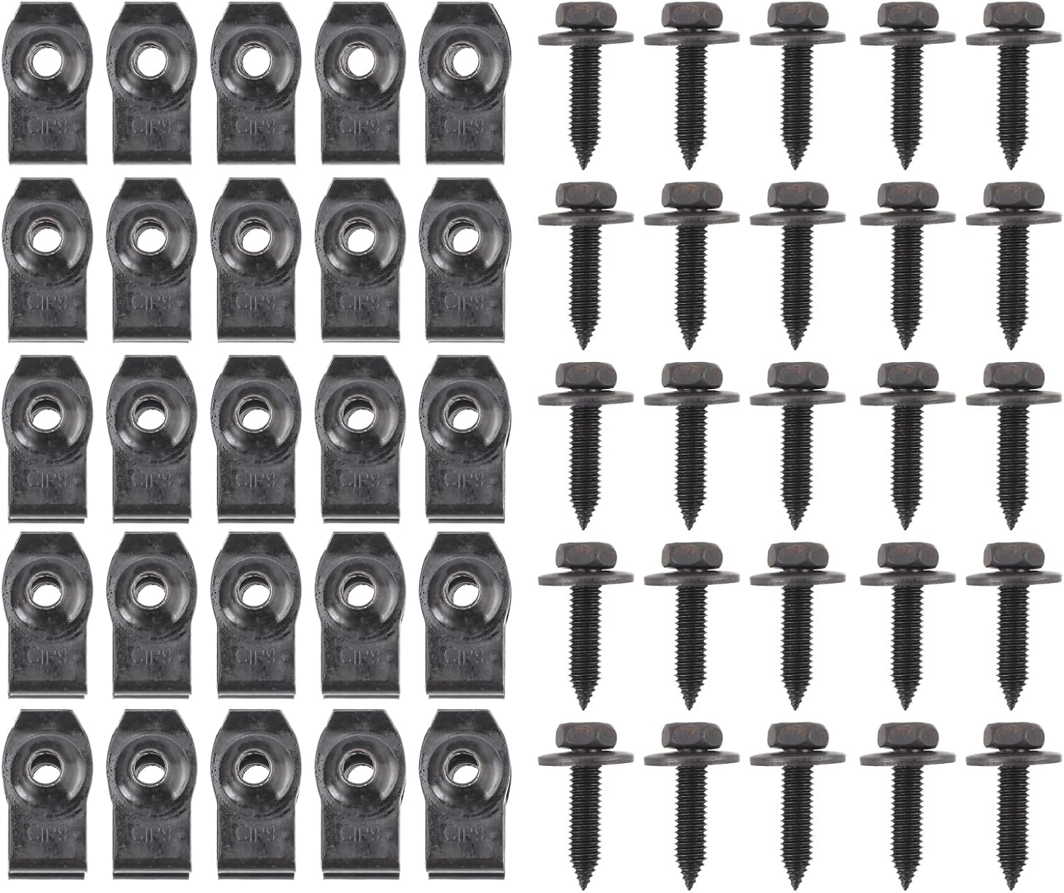 MOTOALL 50PCS Engine Under Cover Splash Shield Guard Body Bolts, Engine Splash Shield Bolts Hardware Kit with 1/4 Body Bolts and U-Nut Clips 1/4 Black (25 Bolts + 25 Clips)