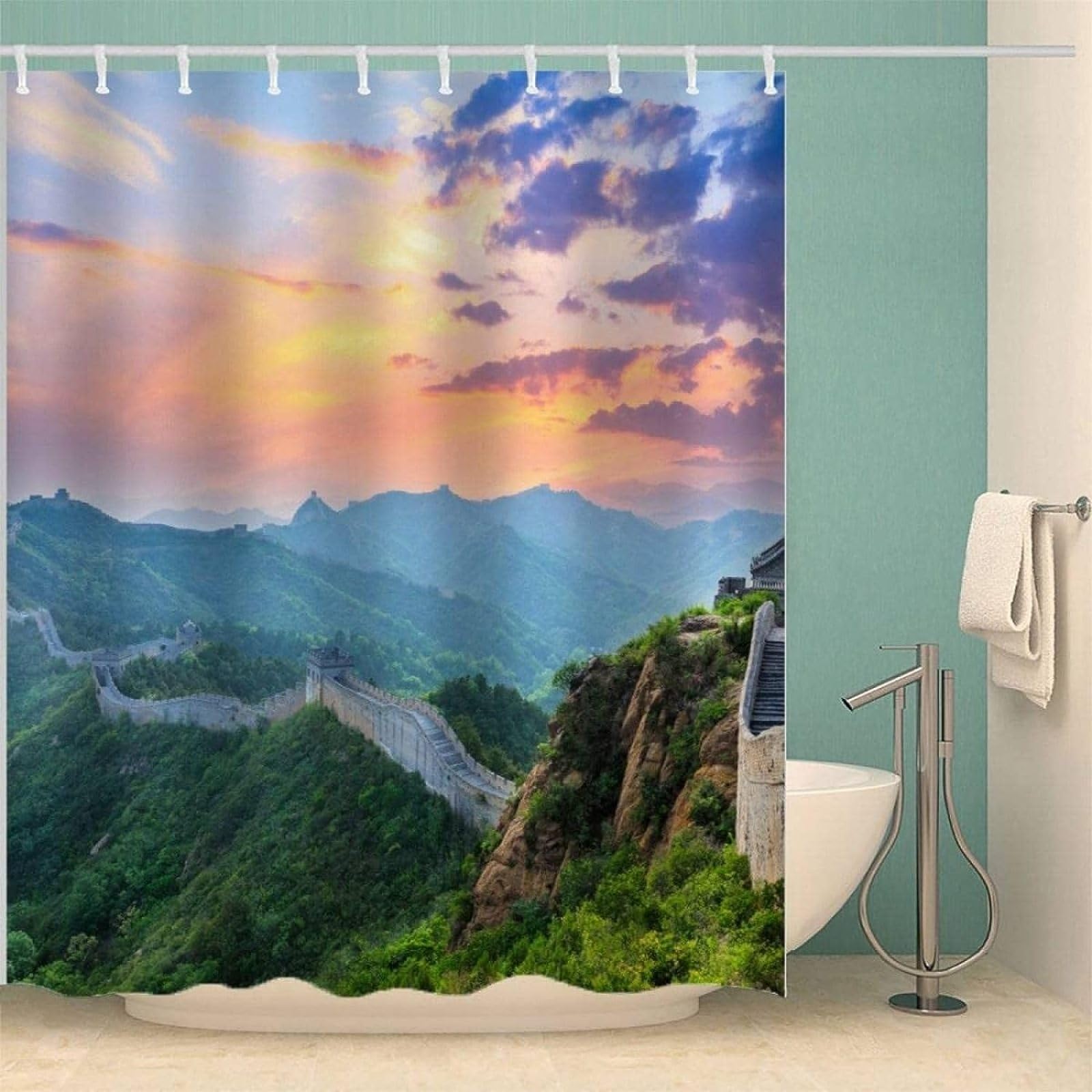 Rideau De Douche 3D Bibliothèque ENFETE - 200x200cm - Imperméable Anti-Moisissure - 12 Crochets Inclus