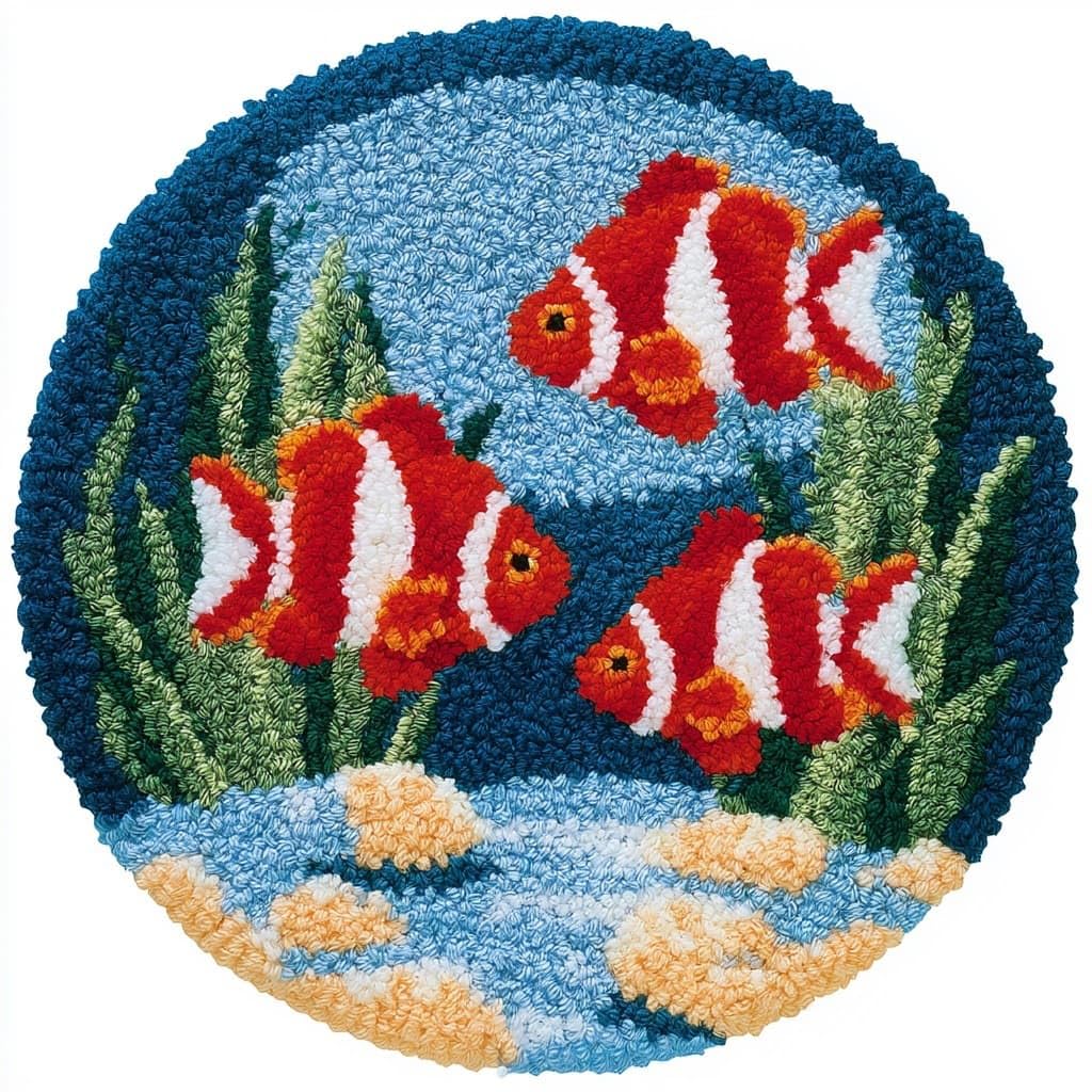 AMBATTERY Round Shape Latch Hook Kits Rug,Animal Fish