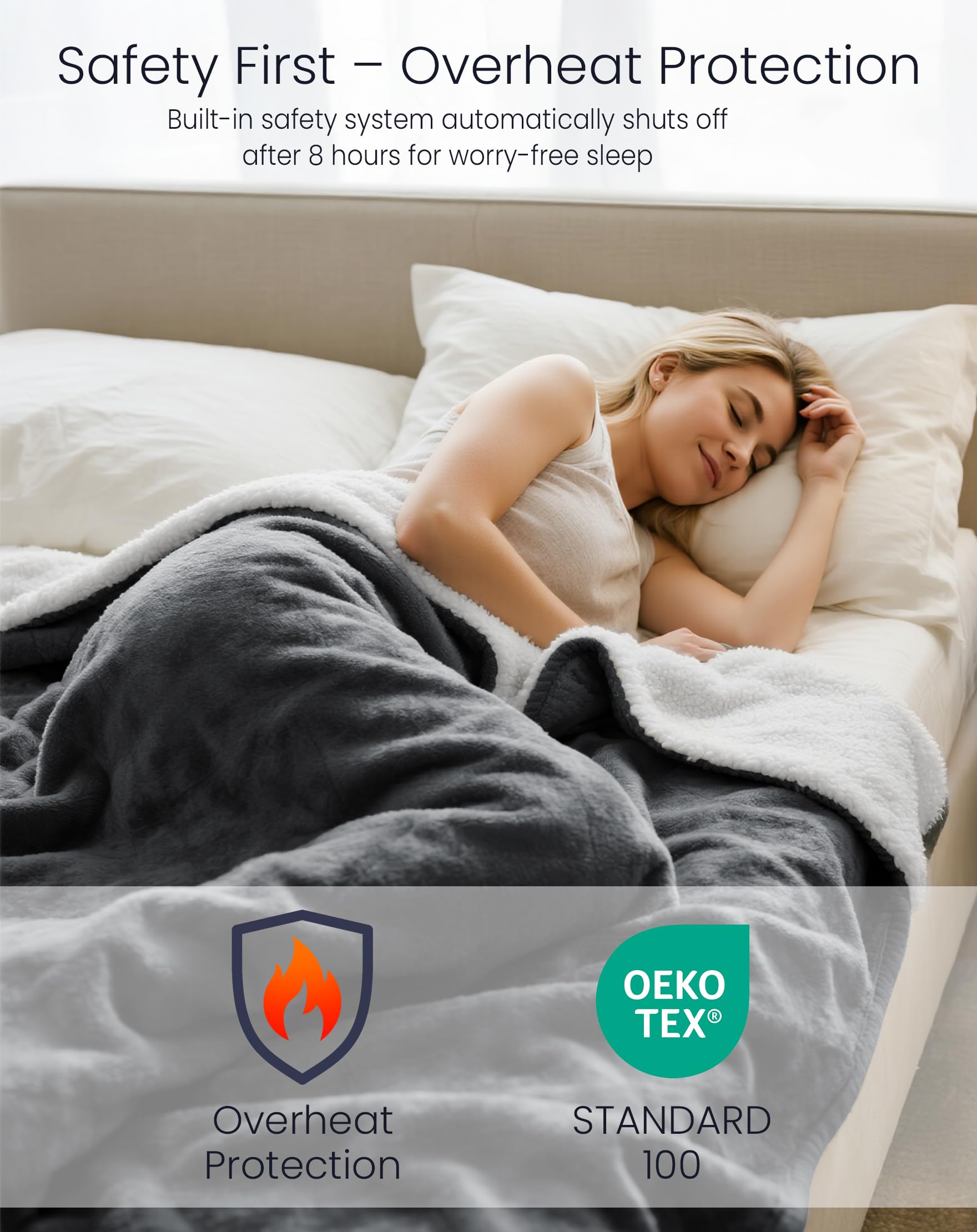 anysun Coperta Elettrica Matrimoniale, Termocoperta 200 x 180 cm, 6 Livelli di Temperatura, Timer 8-10 Ore, Spegnimento Automatico, Plaid Riscaldabile per Divano Letto di Casa, Lavabile in Lavatrice