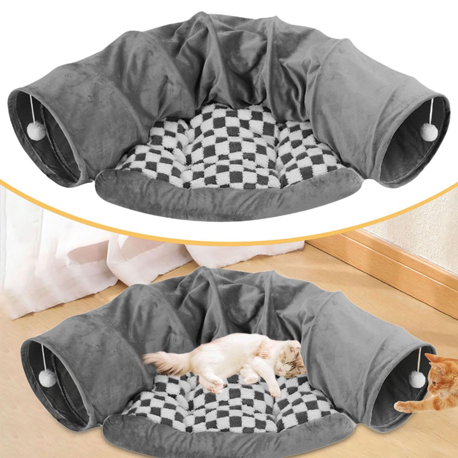 Tunnel et Lit 2 en 1 pour Chat, Centre D'activités Doux pour Chats D'intérieur et Lapins.