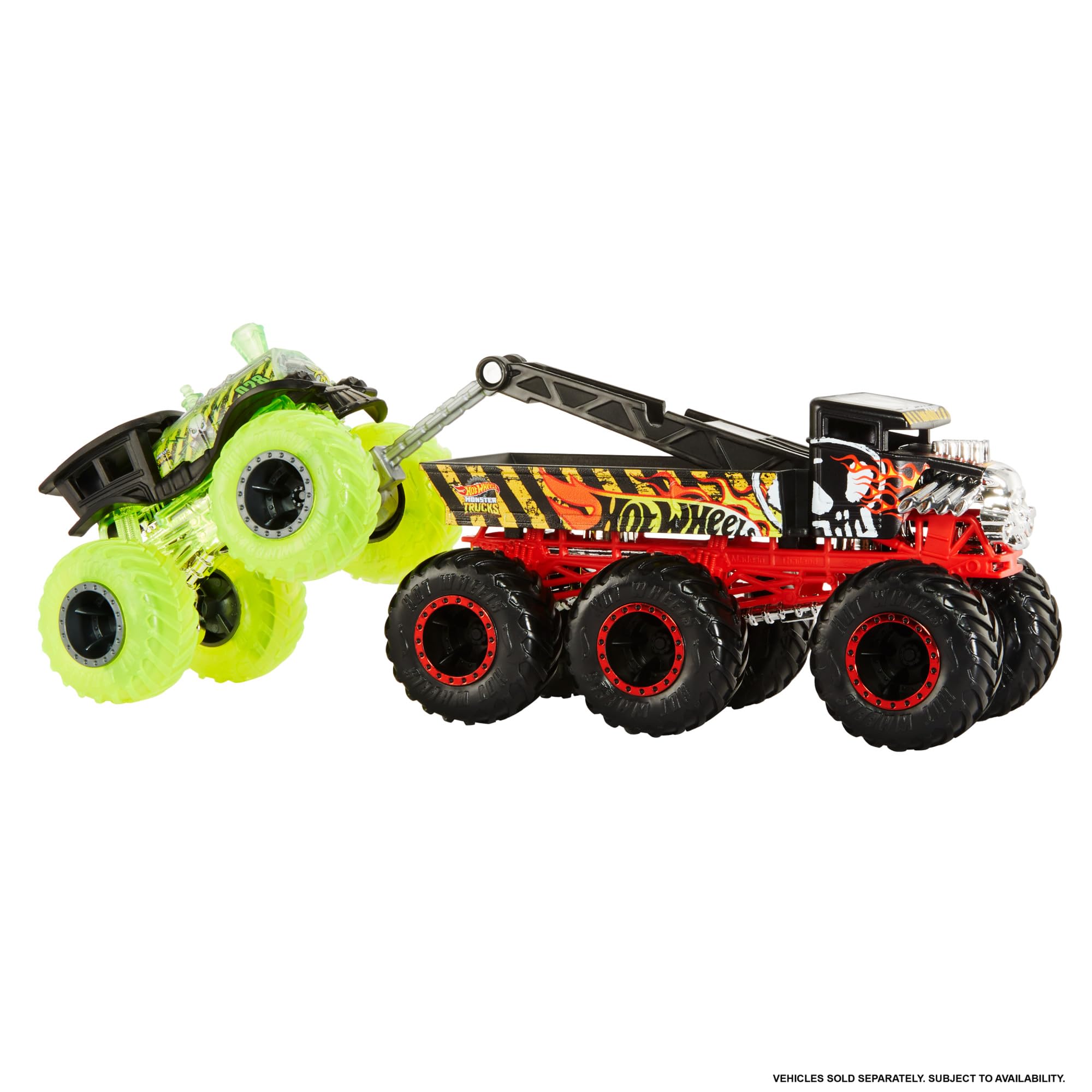 Hot Wheels Monster Trucks 6-kołowa ciężarówka w skali 1:64 do transportowania lub holowania innych pojazdów (zawartość zestawów może się różnić), HWN86