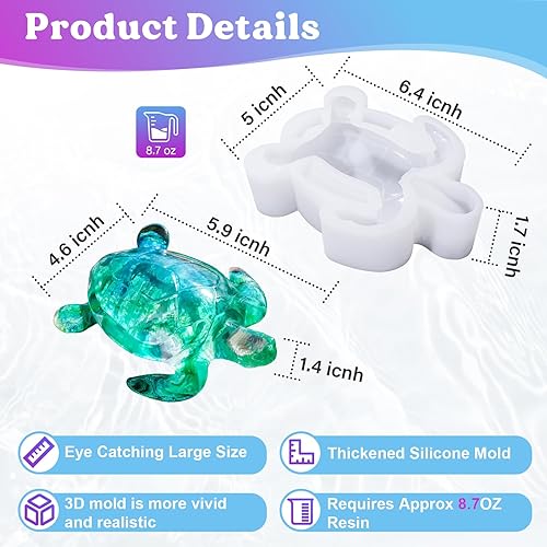 Miniatura 3 de LET'S RESIN Moldes de resina con forma de tortuga, moldes de silicona 3D de animales para resina epoxi, moldes de resina de silicona de arte marino