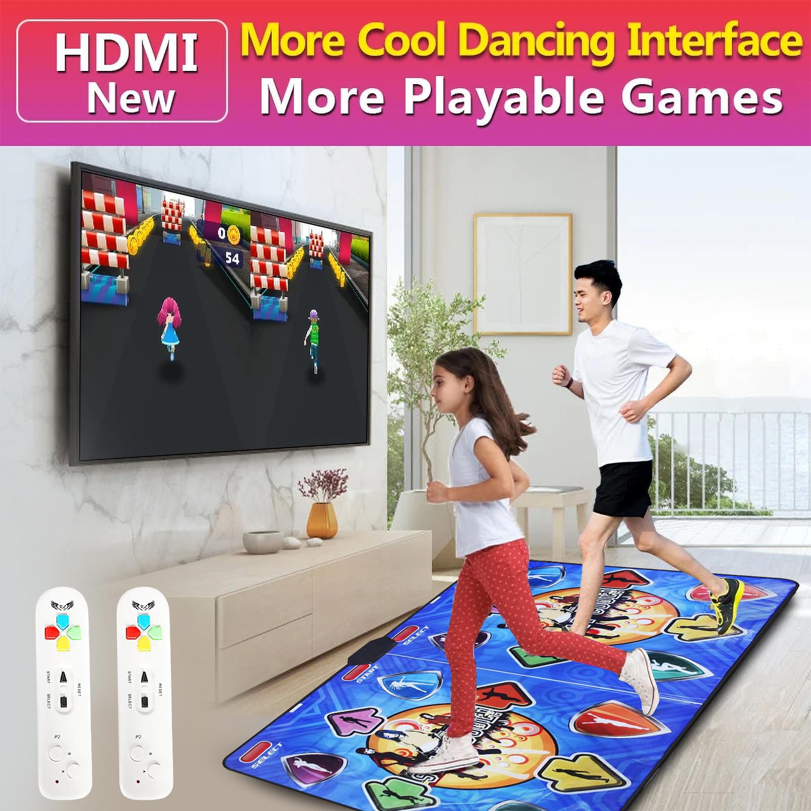 Tapis de Danse, Tapis de Danse Double pour Enfants Adultes, Jeu de Pas de Danse sans Fil antidérapant pour TV, Tapis de Jeu de Danse pour Enfants, garçons et Filles, avec Câble AV (A)