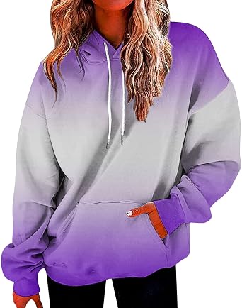Hoodies for Women 2024 Y2K Gradient Oversized Sweatshirt Trendy Casual Drawstring Hooded Pullover with Pockets