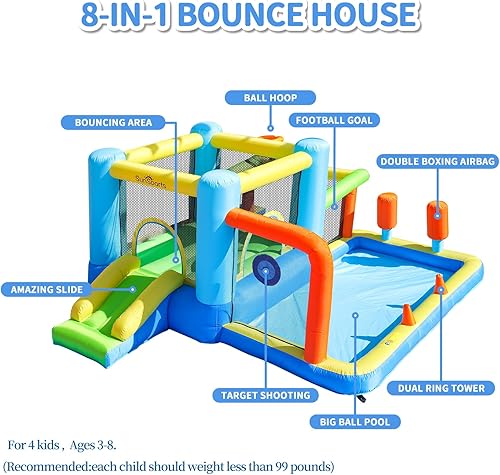 Miniatura 8 de Tobogán acuático inflable,Casa de rebote de agua con tobogán,Castillo animoso para niños al aire libre,Parque acuático inflable para niños patio