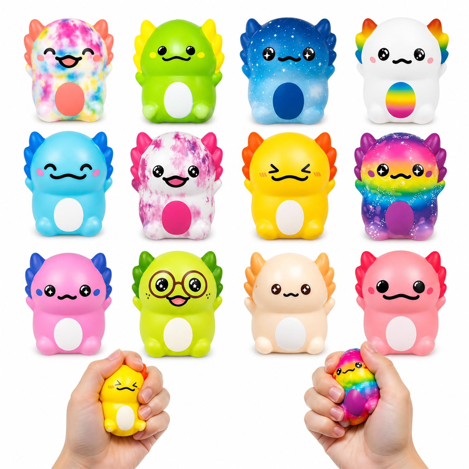 12 Axolotl Party Bag Fillers with Slow-Rise Foam Cute Relief