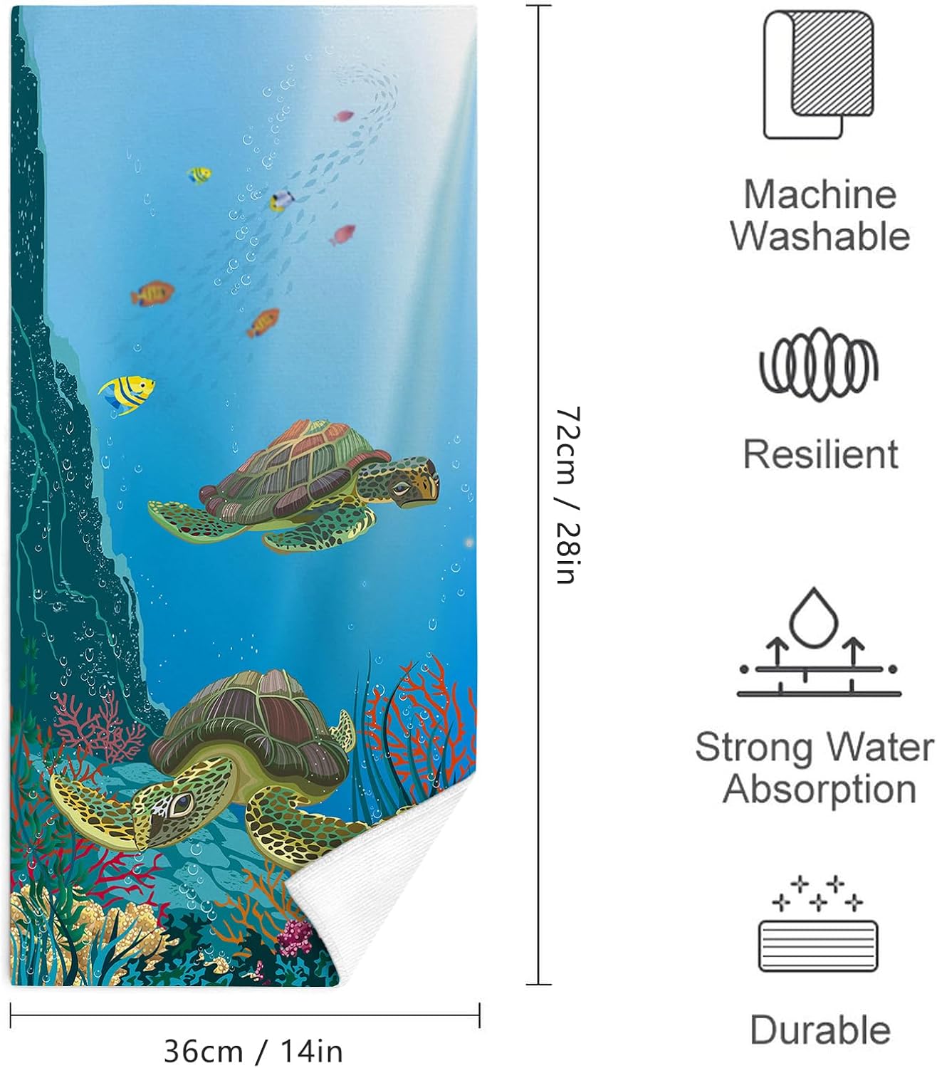 Sea Turtles Hand Towels for Bathroom Blue 14x28 Inch, Nautical Decor Beach Ocean Bath Hand Towels Decorative Set of 2 for Farmhouse Gym Kitchen Hotel Home Decorations - Image 2