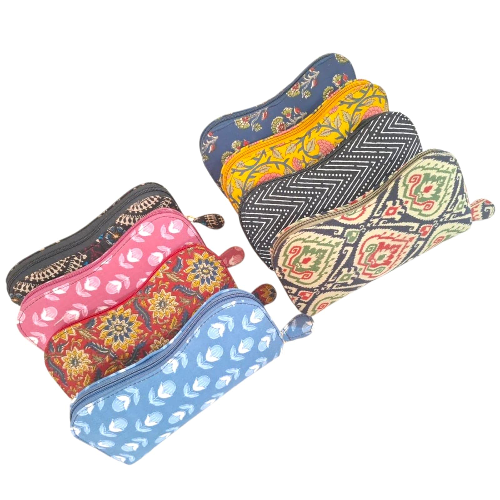 Ethnic Fabric Sunglass Cover with Zip | Soft Eyeglass Case for Men & Women | Printed Spectacle Pouch for Travel & Daily Use | Pack of 1(Any Assorted Ethnic Print Will COME)