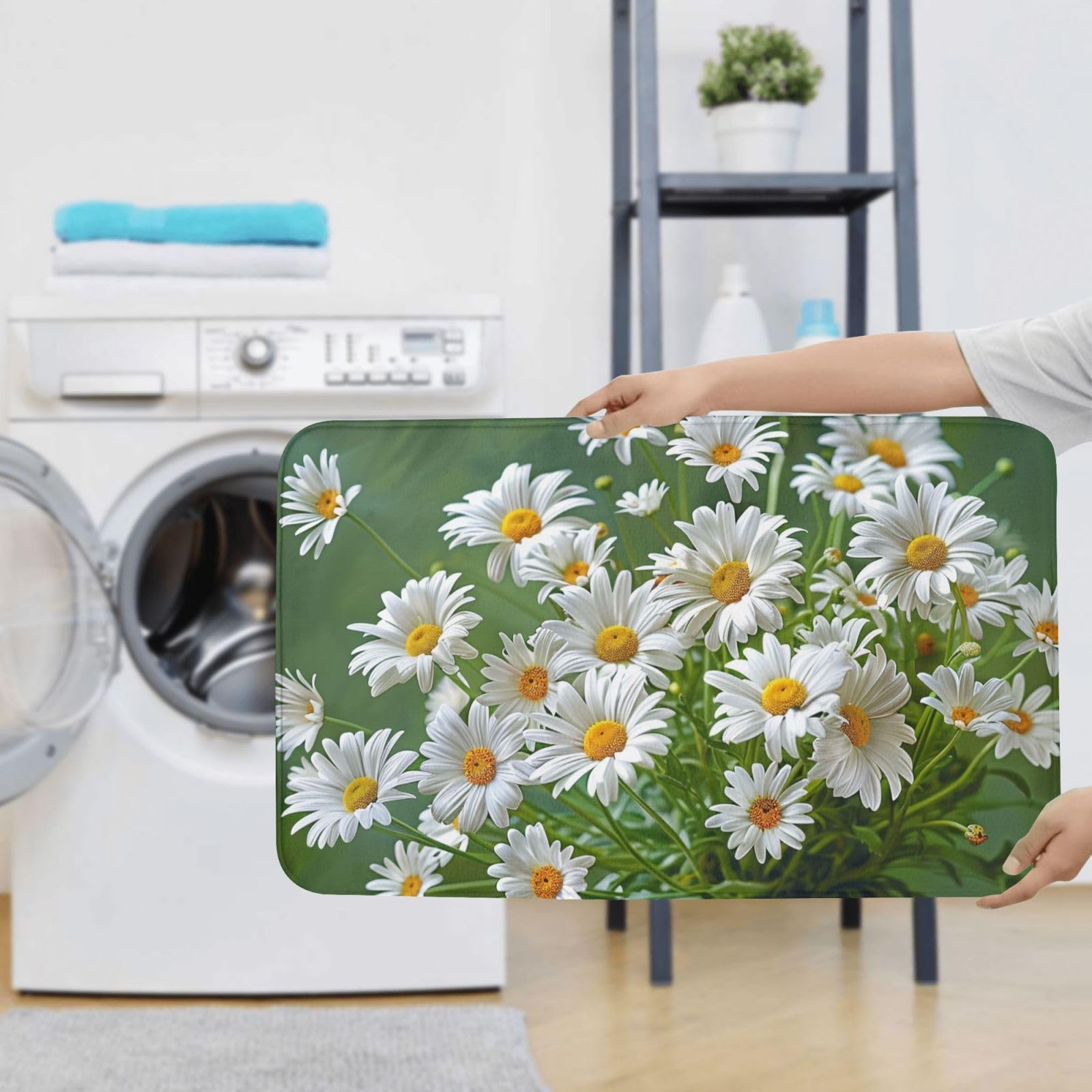Lot de 3 tapis de bain antidérapants et absorbants en flanelle avec motif floral et marguerites