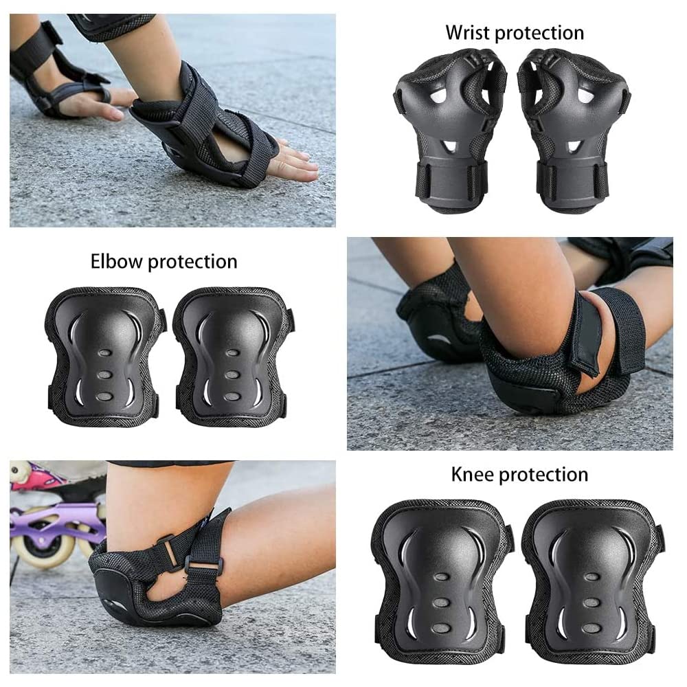 6Pièces Enfant Adultes Protection Gear Set avec Genouillères Coudières Et Protège Poignets pour La Planche à roulettes Vélo Patinage à roulettes,S