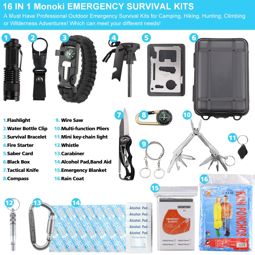 EMDMAK Kit de supervivencia al aire libre Emergency Gear Kit para camping, senderismo, viajes o aventura