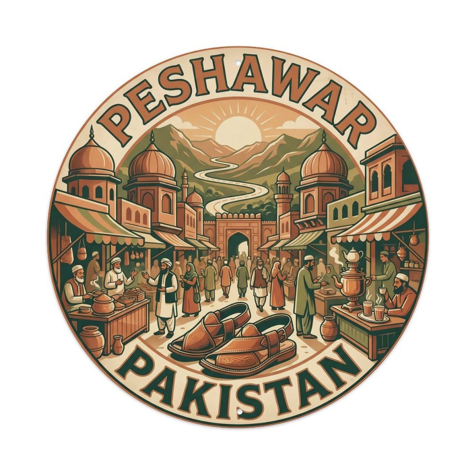 Yrnq 8X8inch Vintage Style Vintage Travel Pakistan Peshawar Bazaar Metal Tin Sign
