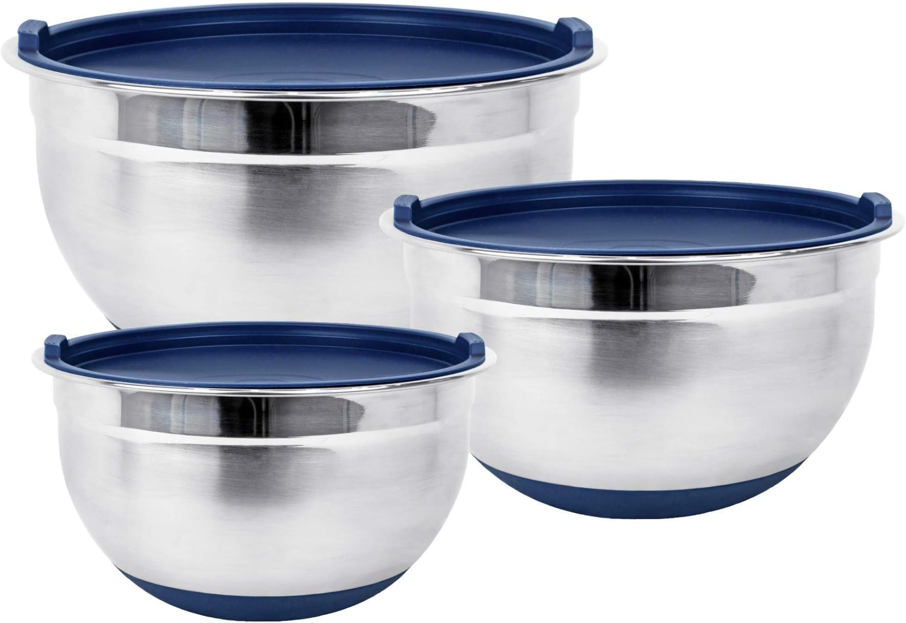 MARTHA STEWART Rhinewell Mirror Polish 3Piece Stainless Steel Mixing Bowls with Lid and Non-Slip
