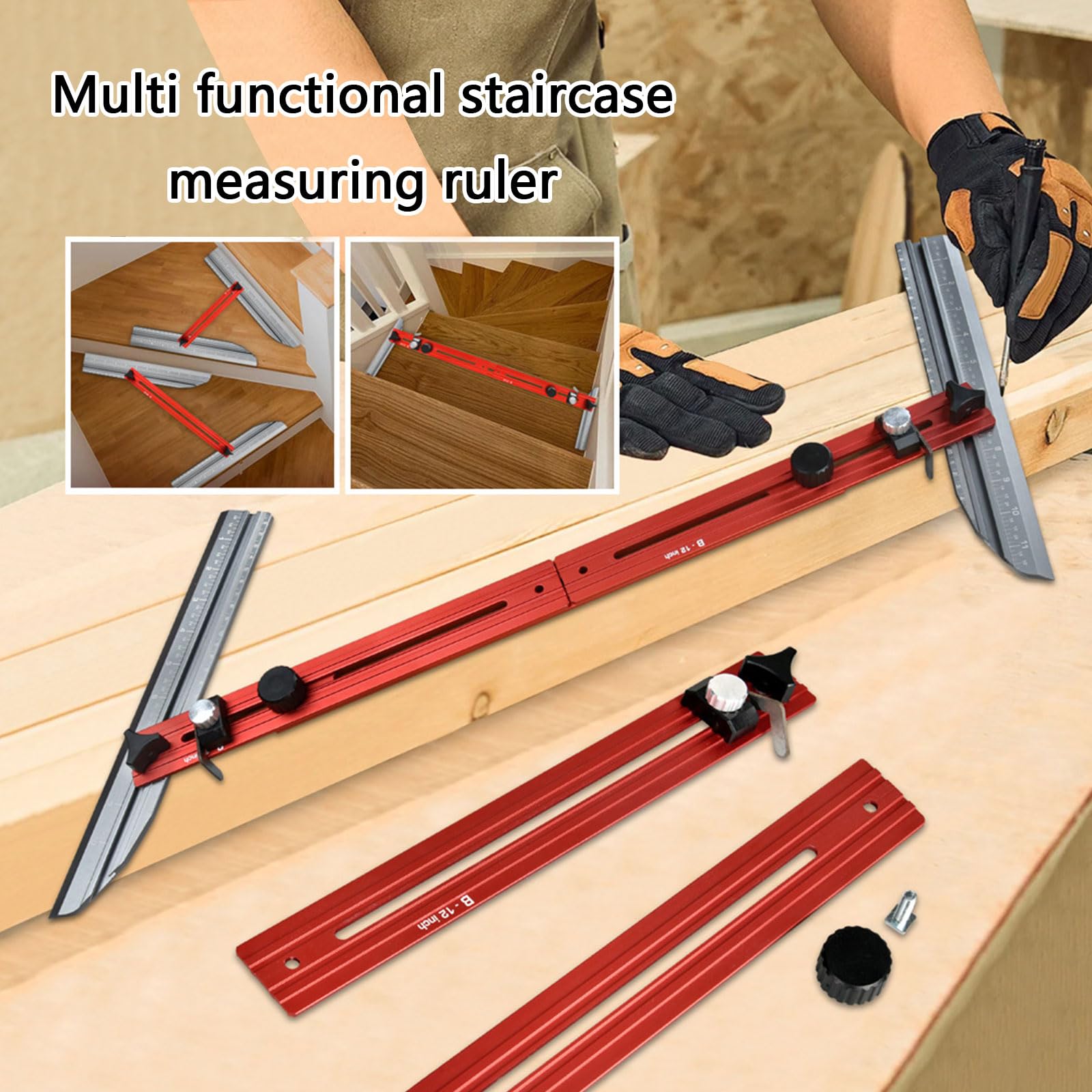 Gabarit de marches d'escalier pliable à double échelle - Outil de mesure multifonction en aluminium - Modèle de précision