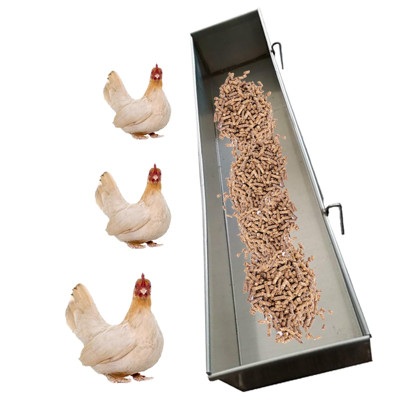 Comedero Colgante de Acero Inoxidable para Aves de Corral, Patos, Conejos y pájaros: diseño Duradero y Resistente a la corrosión para una alimentación e hidratación Sencillas.