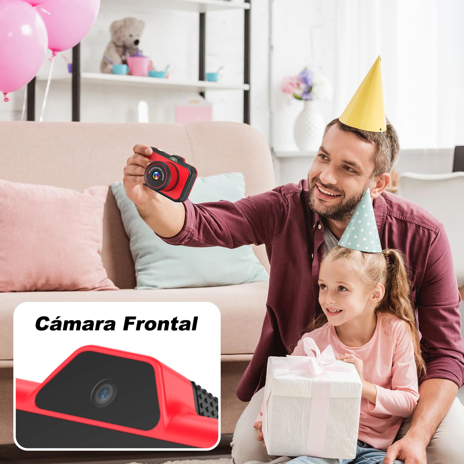 Camara Fotos Infantil, Pantalla Grande 3,5", Zoom Giratorio 360°, Camara Digital Video Niños 1080P HD con Selfie, Flash LED, Tarjeta SD 32G, Regalo para niñas y niños 3 4 5 6 7 8 9 10 11 12 años(Rojo)