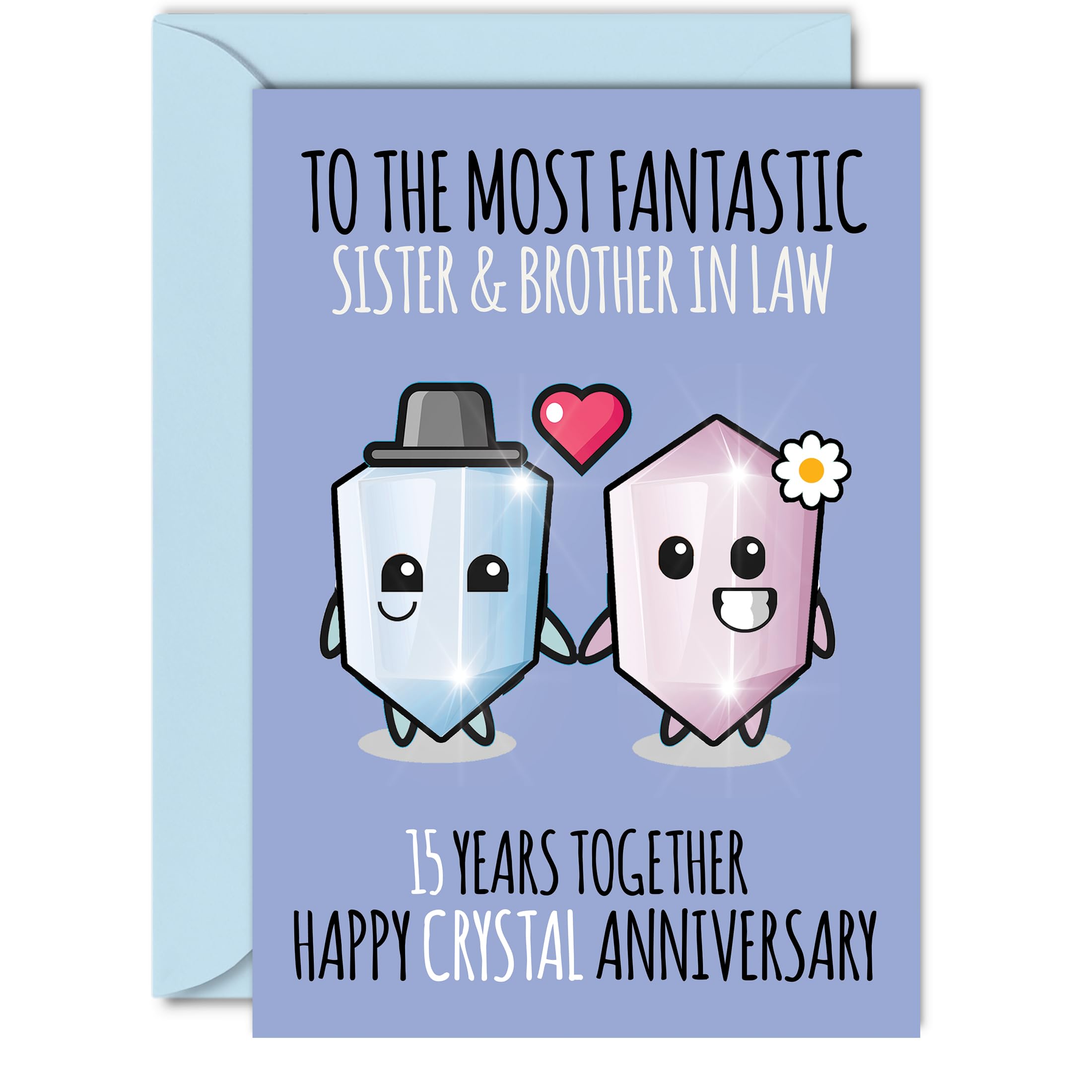Cute Crystal Anniversary Card for Sister & Brother In Law - 15 Years Together - Happy 15th Wedding Anniversary Cards for Brother In Law Sister, A5 Greeting Cards Anniversaries