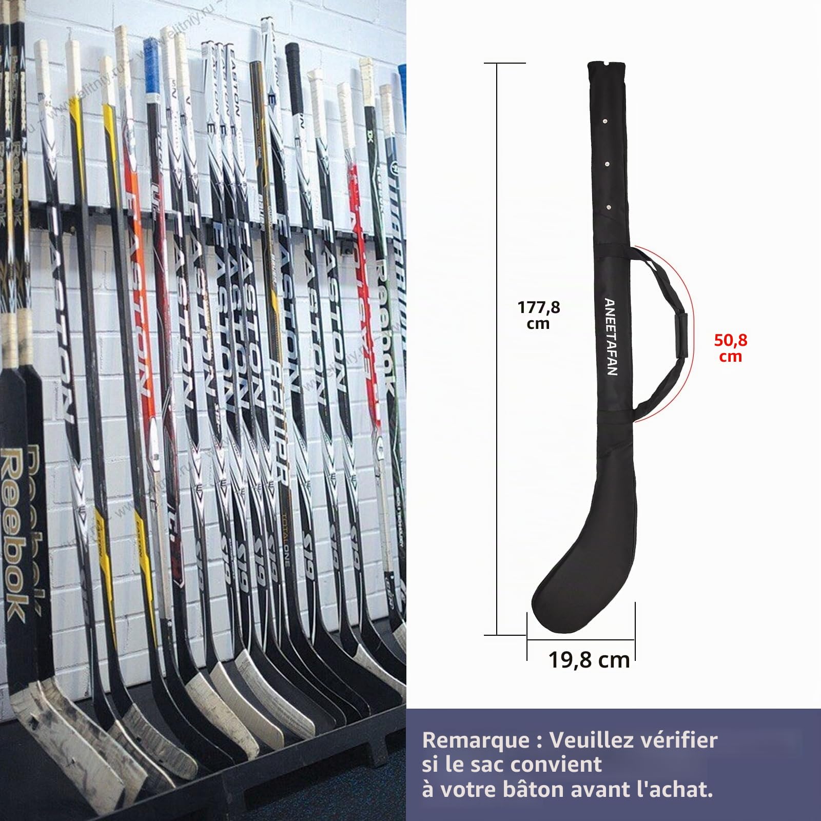 Sac pour crosse de hockey sur glace - Sac portable avec bandoulière pour homme, femme et adulte - Sac pour crosse de hockey sur terrain - Accessoires de hockey sur glace