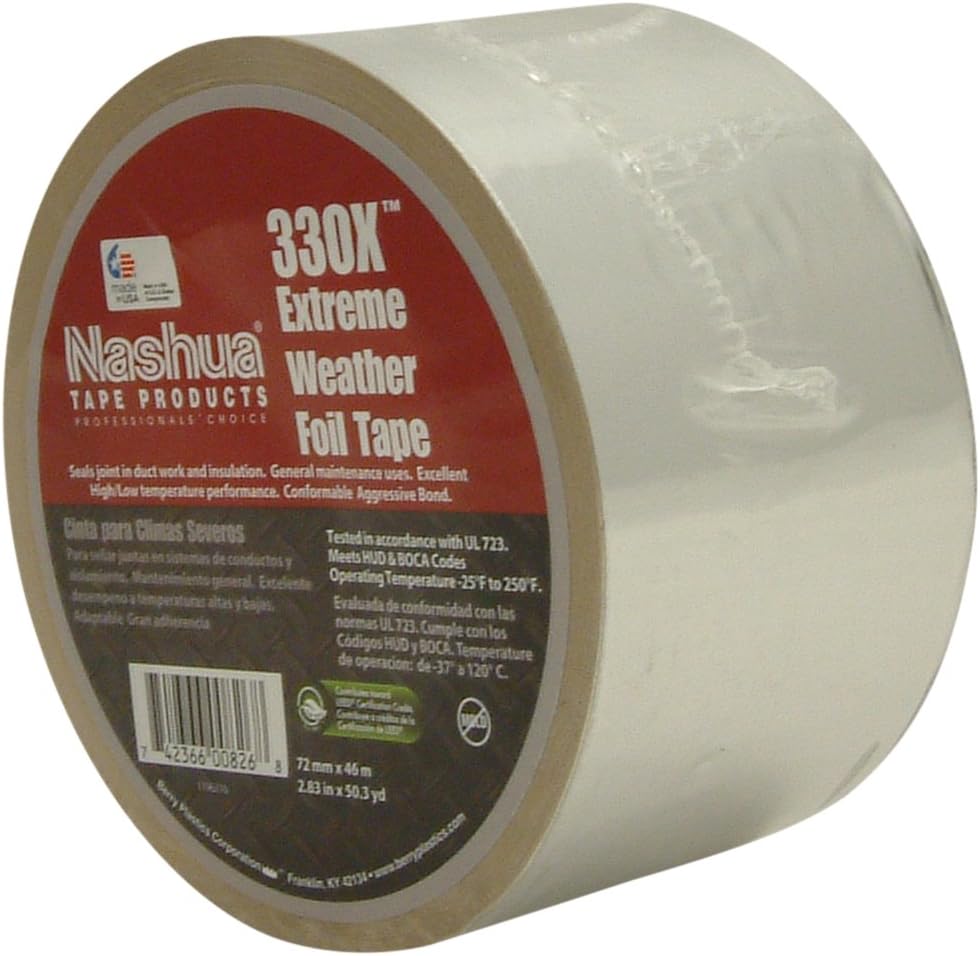 Nashua Aluminum Extreme Weather Foil Tape, 3.5 mil Thick, 46m Length, 72 mm Width by Nashua