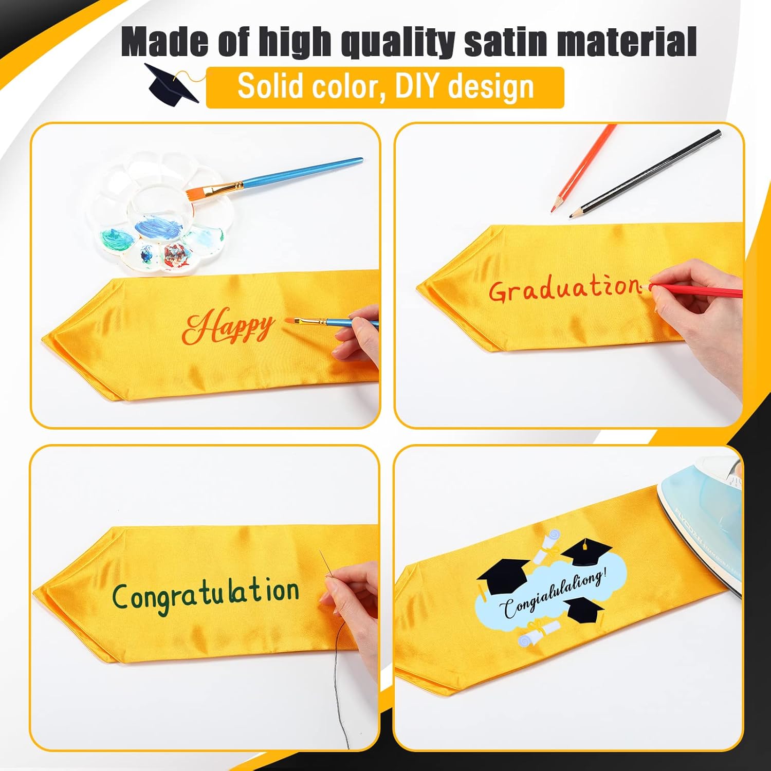 Haysandy 10 Pack 62 Inch Graduation Stole Satin Sash Bulk 2026 Unisex Adult Plain Graduation Sash Honor Stole for Men Women