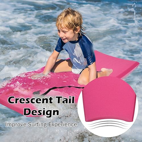 Vista 78 de GYMAX Tablas de cuerpo para playa, 33/37/41 pulgadas con núcleo de espuma EPS, cola creciente, doble canal y correa de muñeca, bodyboard ligero