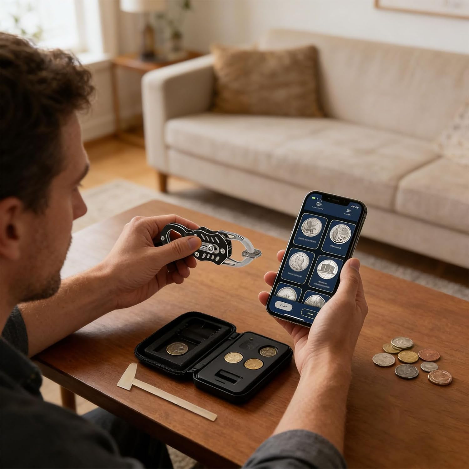 Compact Coin Authentication Set with Tone Analysis Technology and Magnifier for Gold Silver Verification Portable Money Testing Kits Featuring Sound Detection