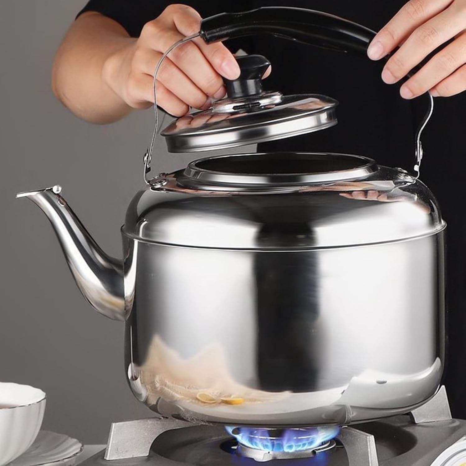 [XMTAN] ステンレスやかん お茶入れ コーヒーポット ジャグ ストレーナー付き ティーやかん 燃焼ケトル 家庭用 01 フタ付