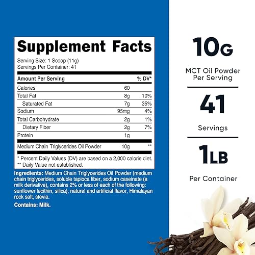 Miniatura 2 de Nutricost Premium MCT aceite en polvo 1 libra vainilla  mejor para ceto cetosis y dietas cetogénicas  cero carbohidratos netos sin OMG y sin gluten