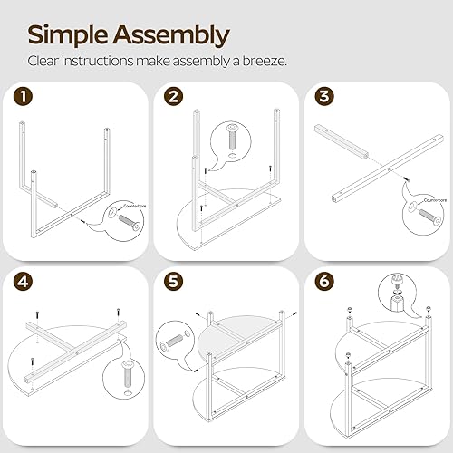 Miniatura 9 de KF02BR - Juego de 2 mesas auxiliares semicirculares de 23.6 pulgadas, mesa de media luna, mesitas de noche de 2 niveles con estantes abiertos, mesa