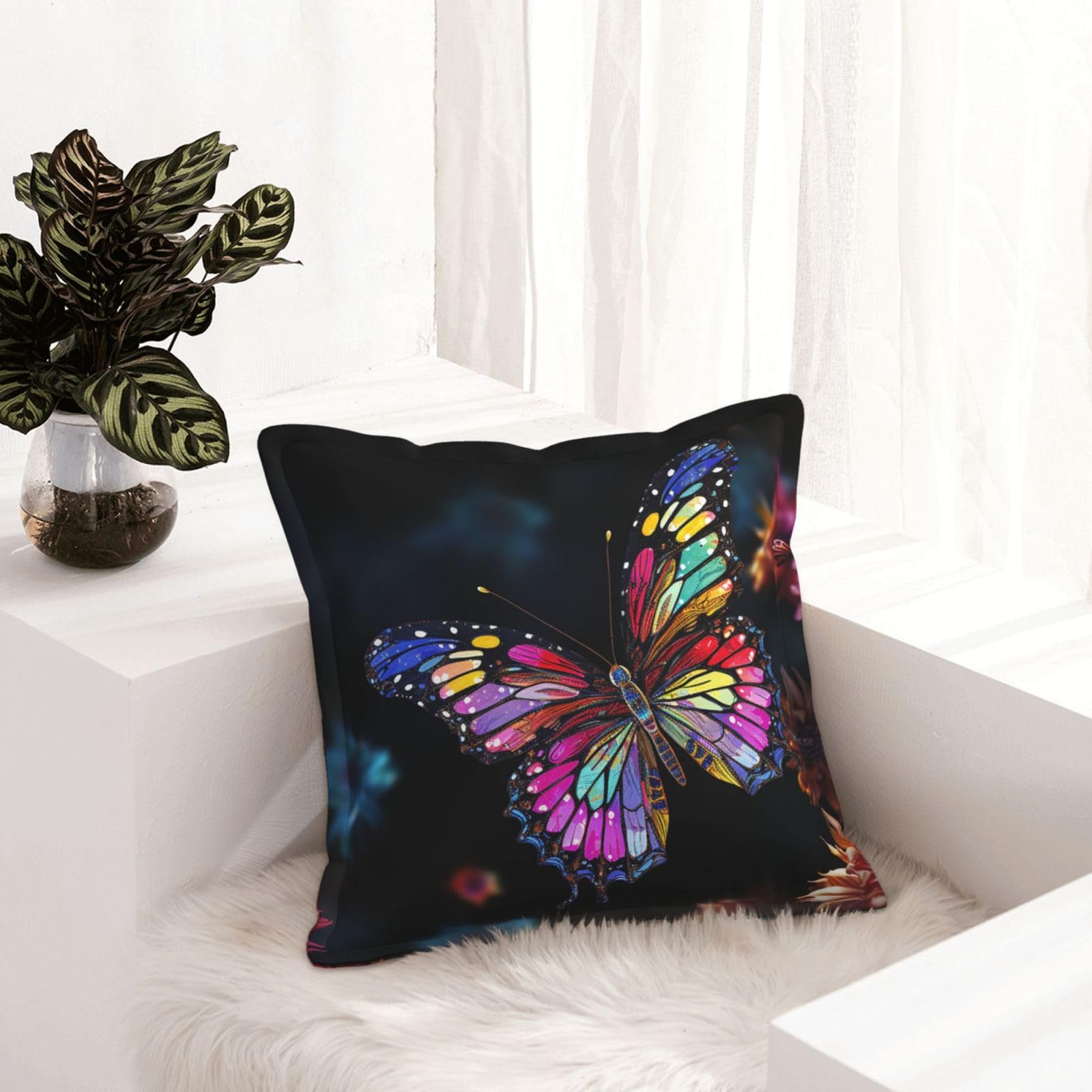 Housses de coussin en similicuir haut de gamme lot de 2 carrées 40,6 cm motif papillon moderne