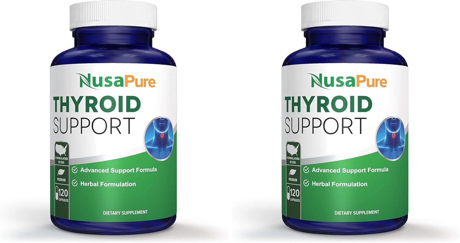 NusaPure Thyroid Support Supplement (Non-GMO) 120 caps, Ashwaganda, Iodine, Zinc, kelp, Vitamin B12, L-Tyrosine, Selenium, Copper (Pack of 2)