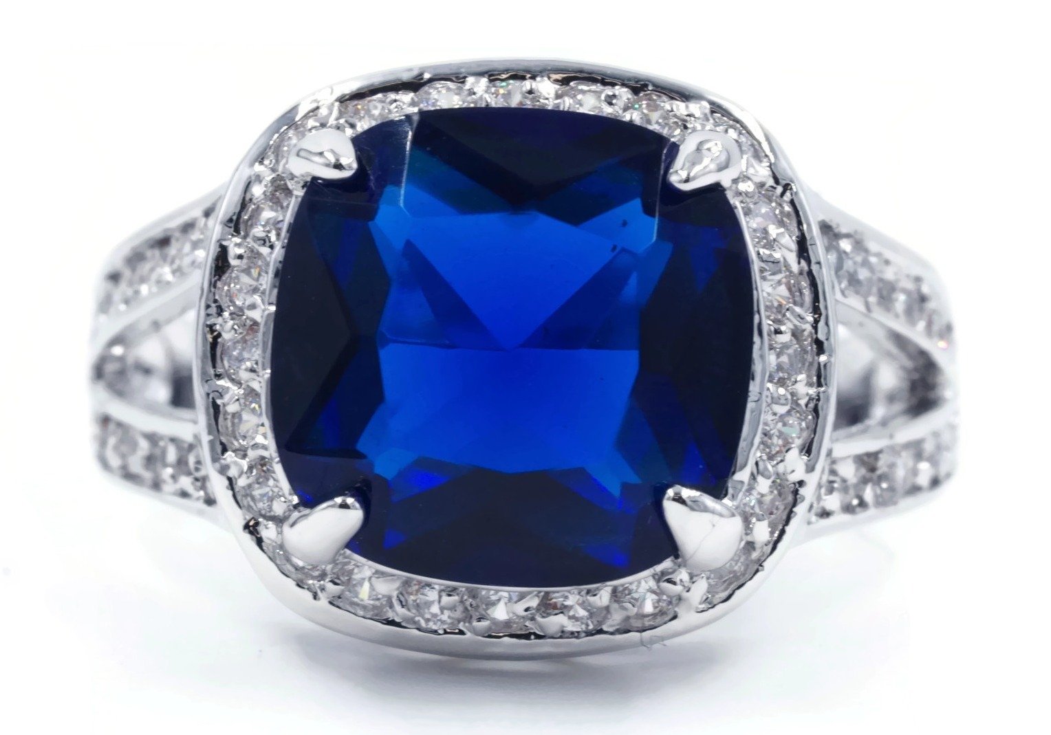 Huge Cushion Cut Sapphire Color Blue Spinel Stone Fashion Ring in Silvertone
