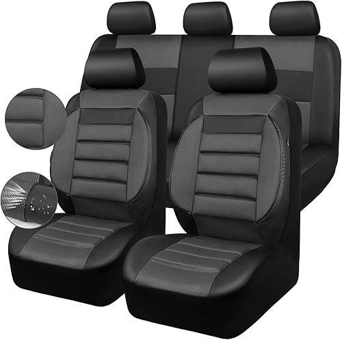 CAR Pass Juego completo de fundas de asiento de automóvil de espuma 3D de cuero 3D, fundas de asiento de automóvil de malla de aire, para todas las