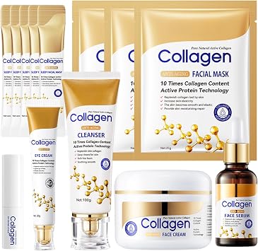 Collagen Skincare Set 13PCS, Skin Care Set Face Cleanser & Face Serum & Eye Cream & Face Cream & 3PCS Face Mask & 5PCS Sleep Mask & Lip Balm, Skin Care Gift Sets for Women