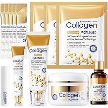 Collagen Skincare Set 13PCS, Anti Aging Skin Care Set Face Cleanser & Face Serum & Eye Cream & Face Cream & 3PCS Face Mask & 5PCS Sleep Mask & Lip Balm, Reduce Wrinkles, Skin Care Gift Sets for Women