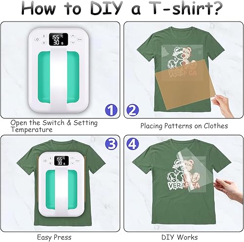 Miniatura 8 de Máquina de prensa de calor para camisetas, mini prensa de calor portátil de 7 x 5 pulgadas, calor rápido y uniforme, máquina impresora de camisetas