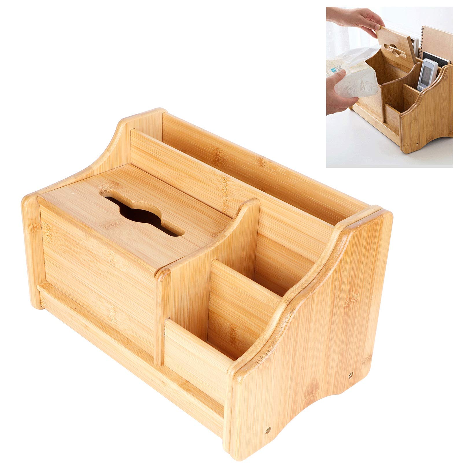 Juego de Organizadores de Escritorio de Bambú, Organizador de Escritorio de Bambú Extensible, Caja de Pañuelos, Estante para Libros, Soporte Estacionario, Caja de Almacenamiento de Maquillaje, Cajón D